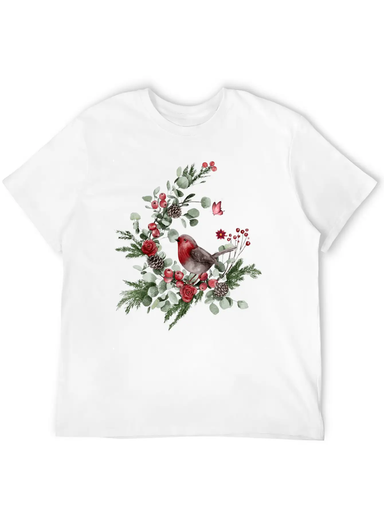 Cute Bird Perched On A Pine Branch Stylish Everyday T-Shirt – Unisex Basic Cotton Tee