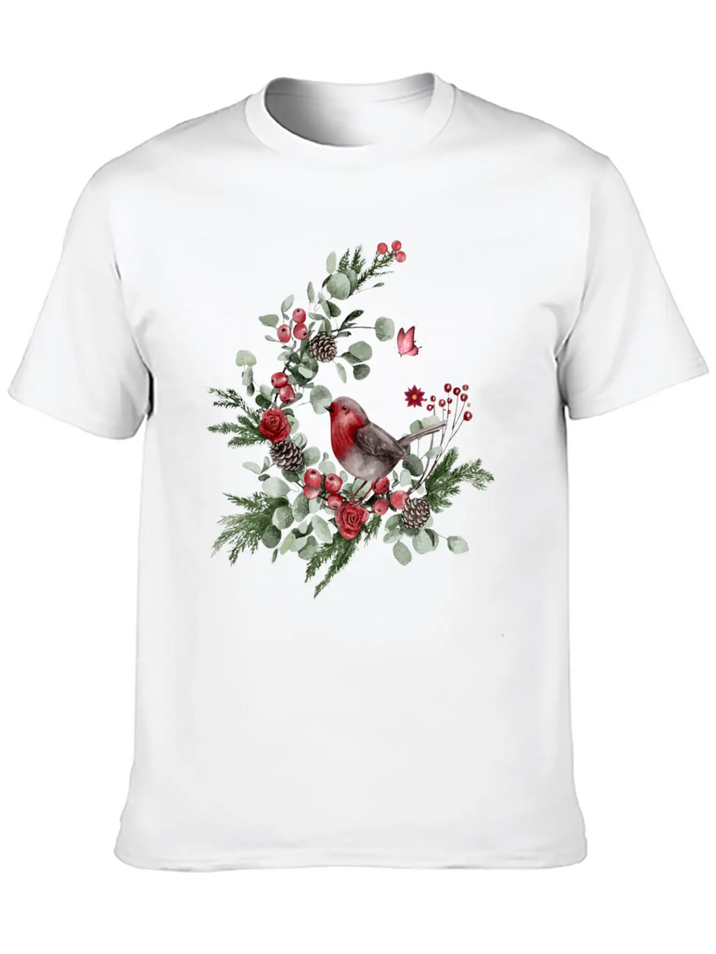 Cute Bird Perched On A Pine Branch Stylish Everyday T-Shirt – Unisex Basic Cotton Tee