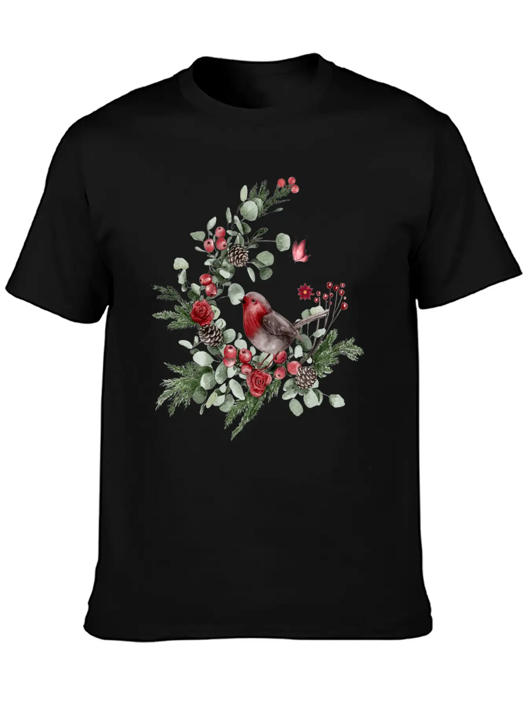 Cute Bird Perched On A Pine Branch Stylish Everyday T-Shirt – Unisex Basic Cotton Tee