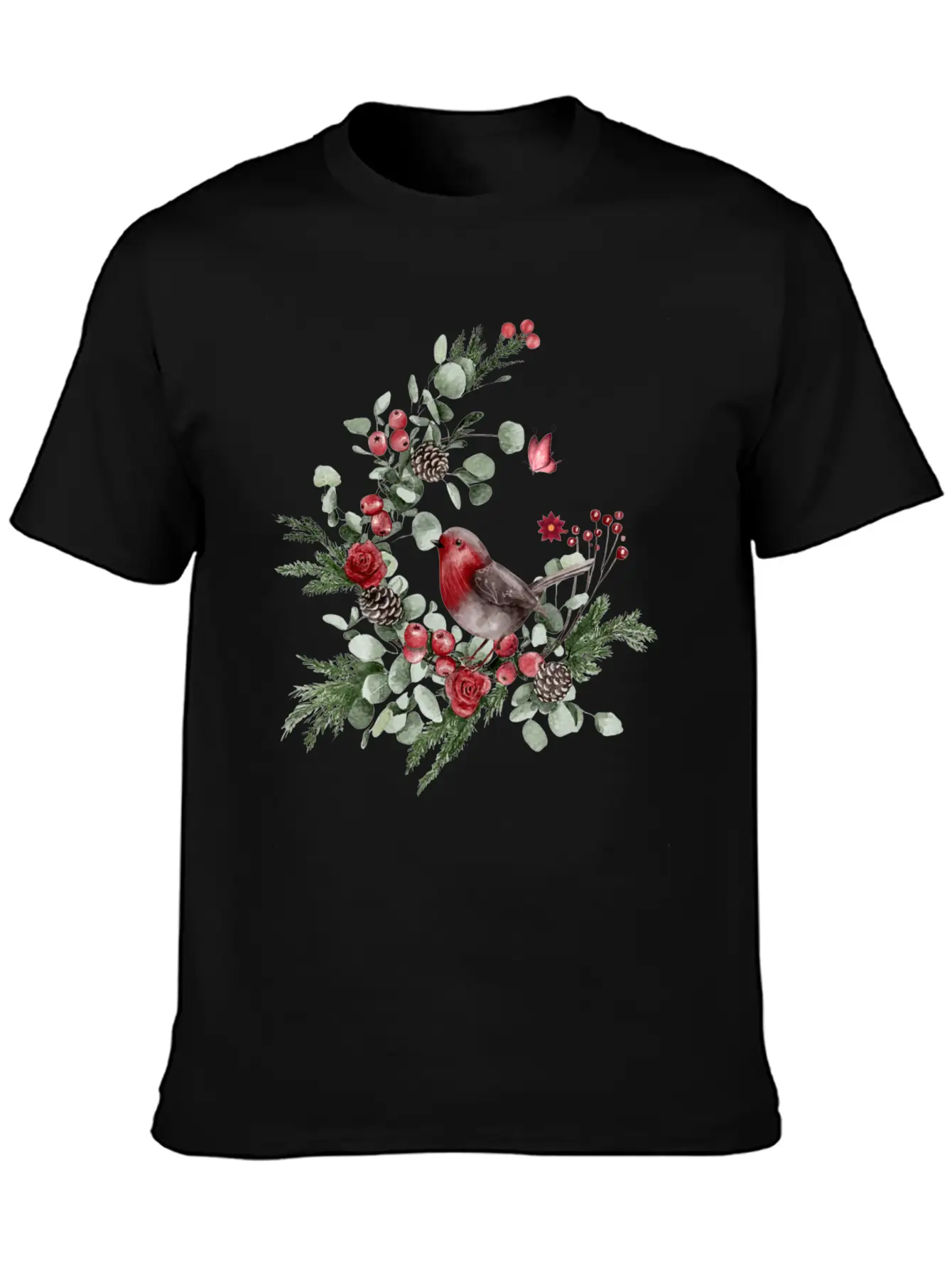 Cute Bird Perched On A Pine Branch Stylish Everyday T-Shirt – Unisex Basic Cotton Tee