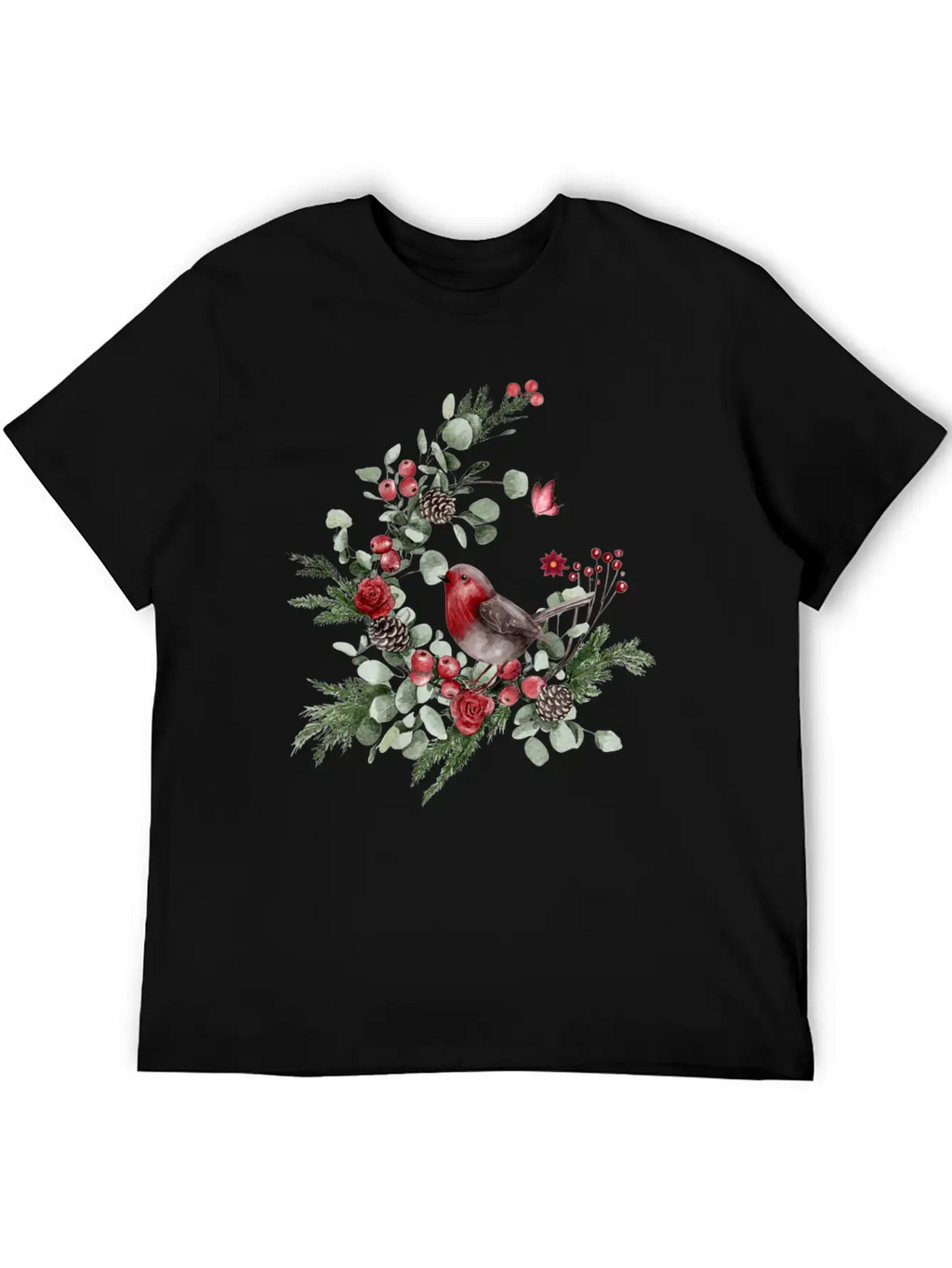 Cute Bird Perched On A Pine Branch Stylish Everyday T-Shirt – Unisex Basic Cotton Tee