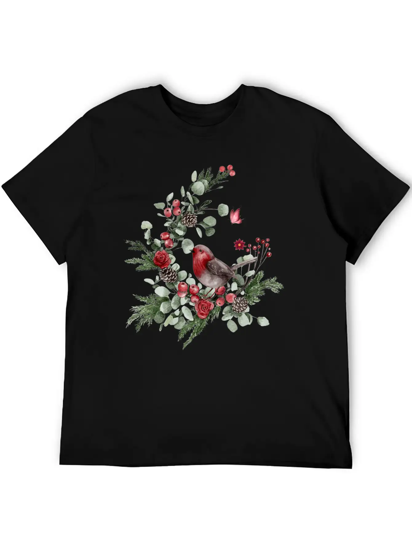 Cute Bird Perched On A Pine Branch Stylish Everyday T-Shirt – Unisex Basic Cotton Tee