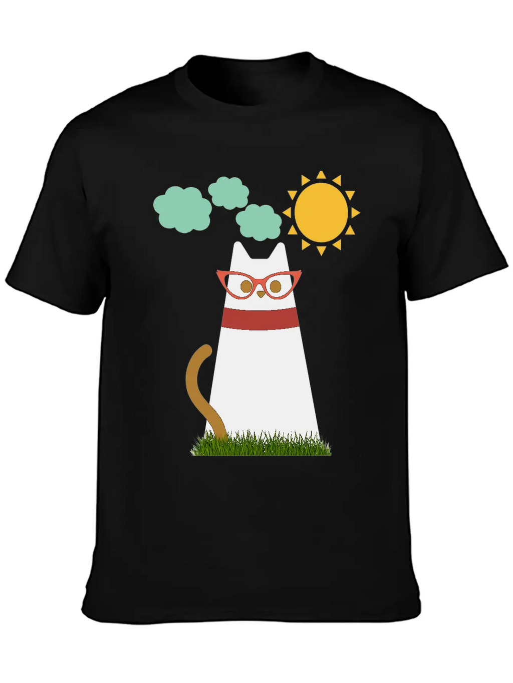 Cute Cat In The Garden . Sunrise , Tree , Grass. Essential Cotton Tee For Daily Outfits – Unisex Style