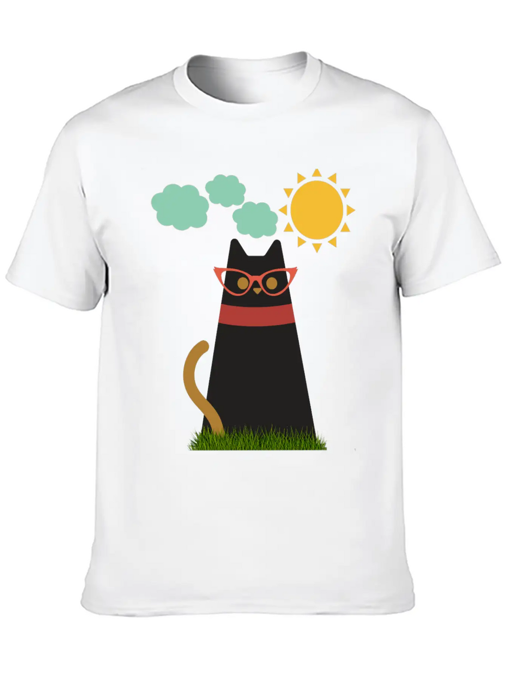 Cute Cat In The Garden . Sunrise , Tree , Grass. Essential Cotton Tee For Daily Outfits – Unisex Style