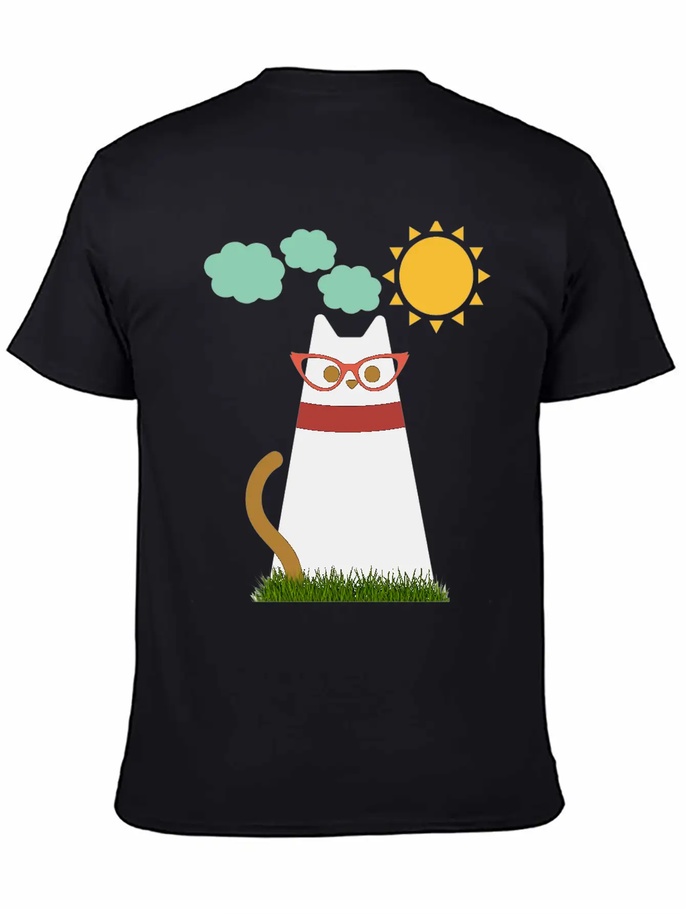 Cute Cat In The Garden . Sunrise , Tree , Grass. Essential Cotton Tee For Daily Outfits – Unisex Style