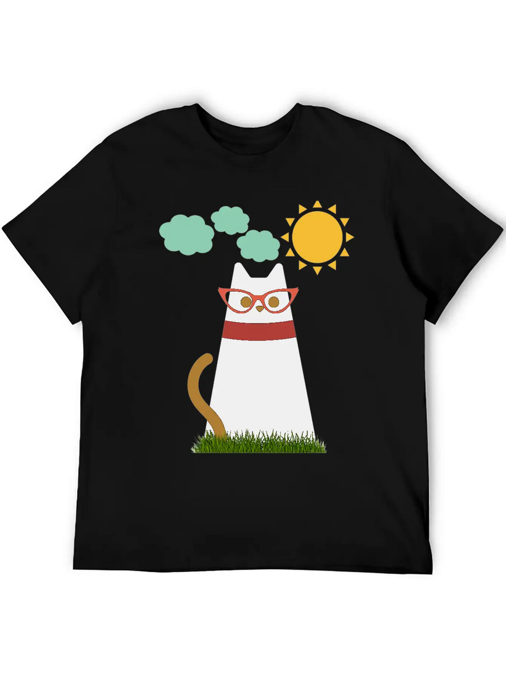 Cute Cat In The Garden . Sunrise , Tree , Grass. Essential Cotton Tee For Daily Outfits – Unisex Style