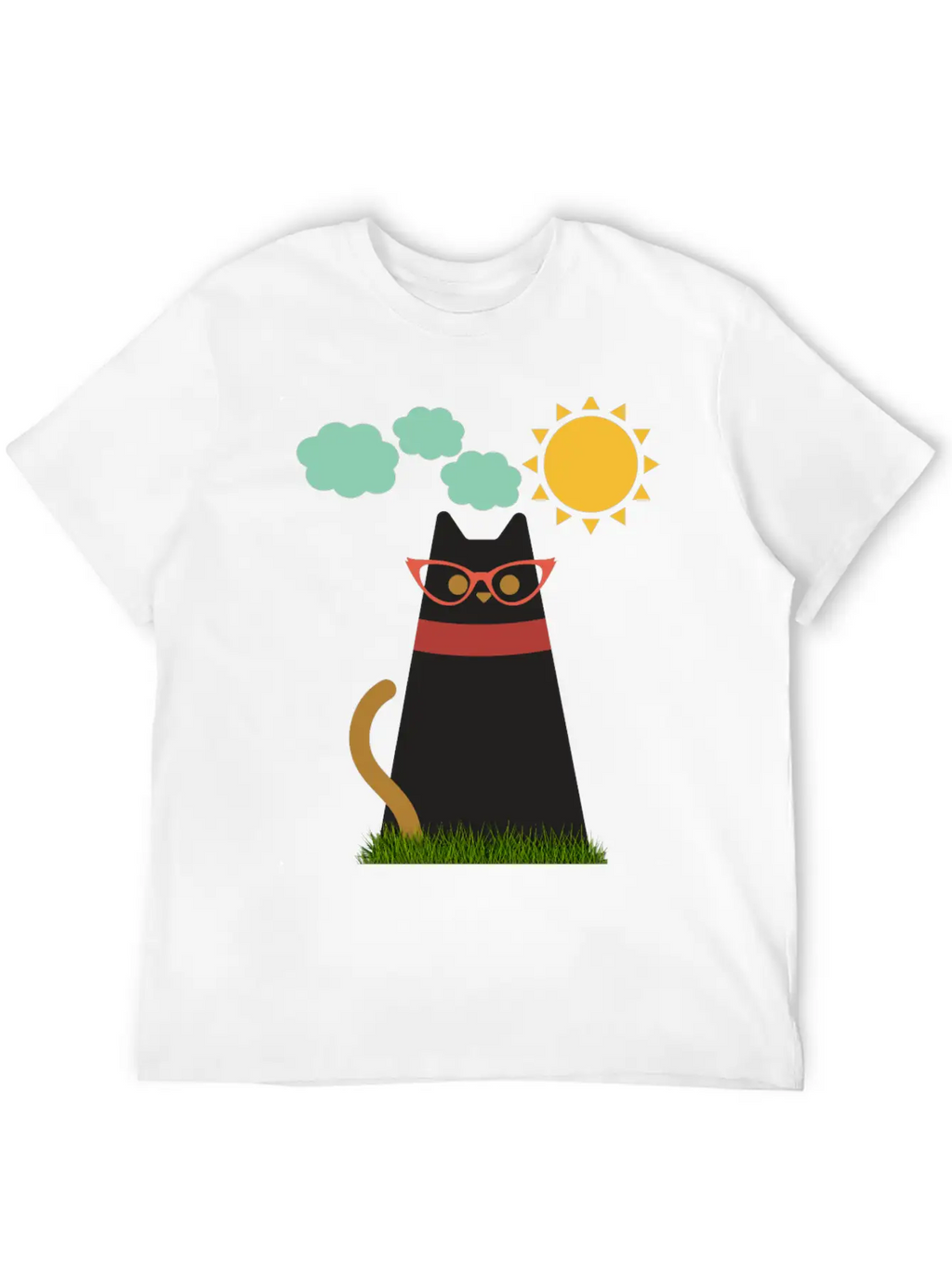 Cute Cat In The Garden . Sunrise , Tree , Grass. Essential Cotton Tee For Daily Outfits – Unisex Style