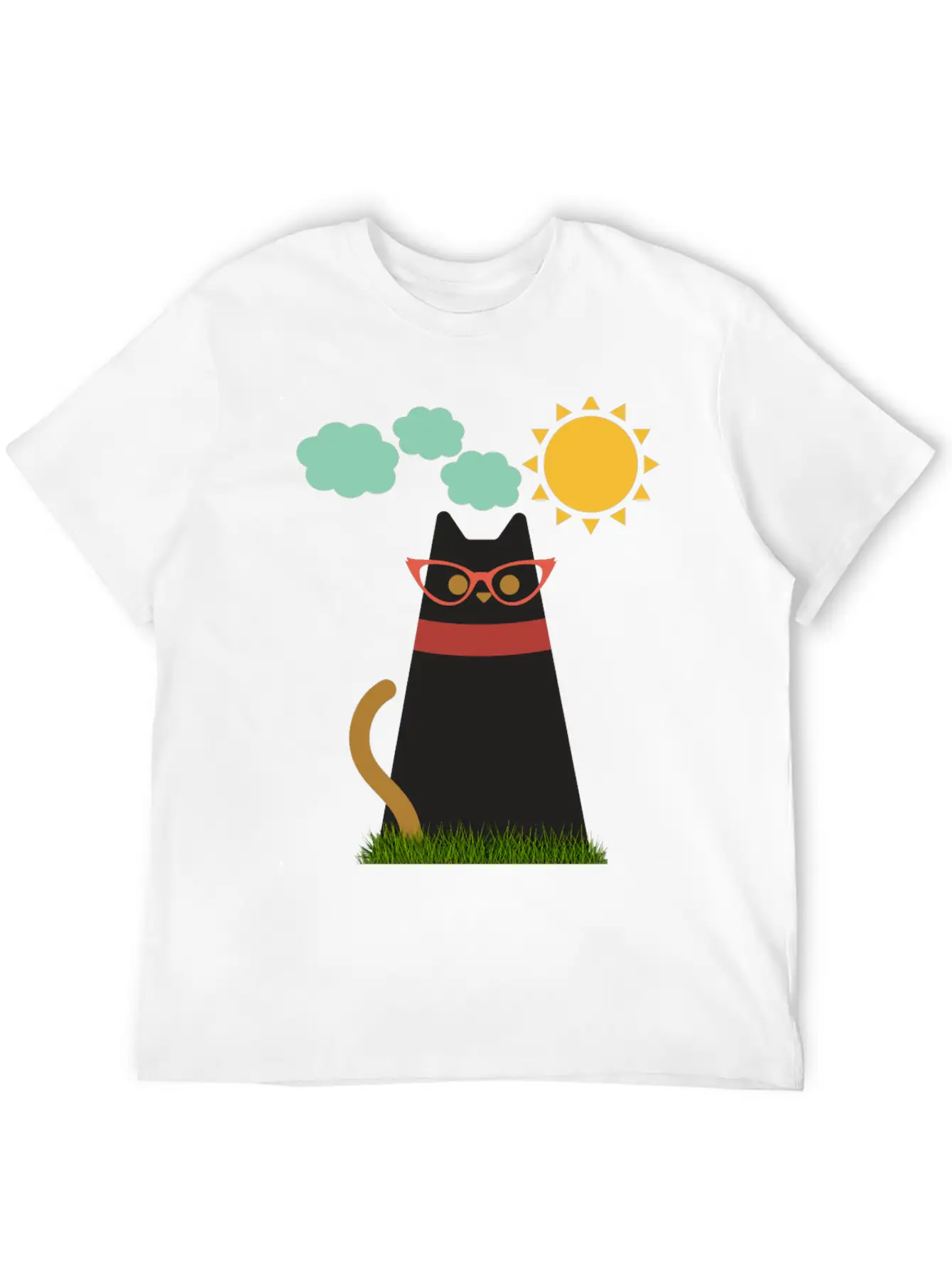 Cute Cat In The Garden . Sunrise , Tree , Grass. Essential Cotton Tee For Daily Outfits – Unisex Style