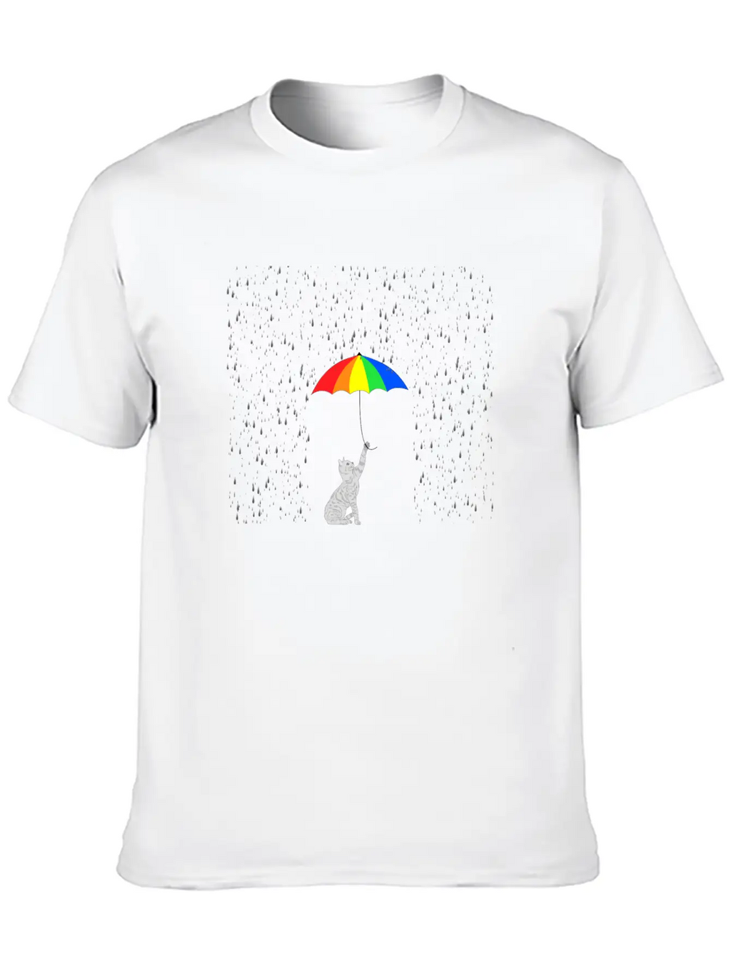Cute Cat In The Rain With Colorful Umbrella Breathable Soft Cotton T-Shirt – Timeless Casual Look