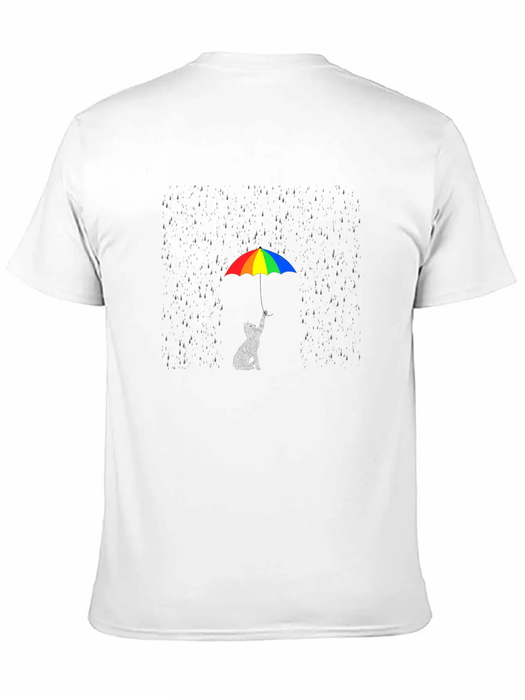 Cute Cat In The Rain With Colorful Umbrella Breathable Soft Cotton T-Shirt – Timeless Casual Look