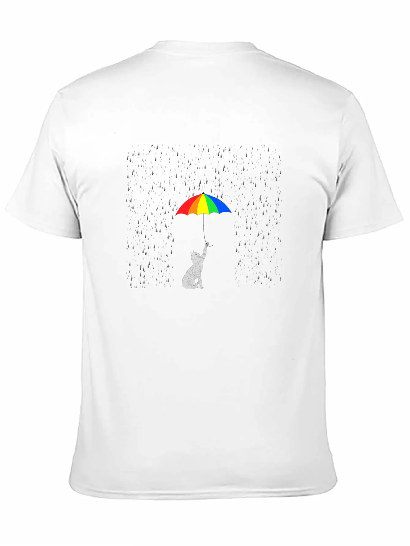 Cute Cat In The Rain With Colorful Umbrella Breathable Soft Cotton T-Shirt – Timeless Casual Look