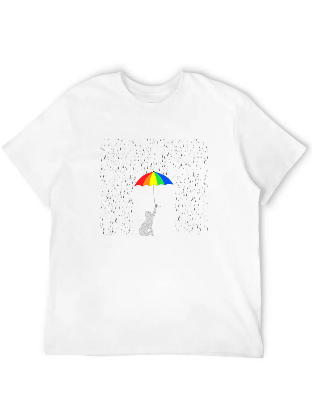 Cute Cat In The Rain With Colorful Umbrella Breathable Soft Cotton T-Shirt – Timeless Casual Look