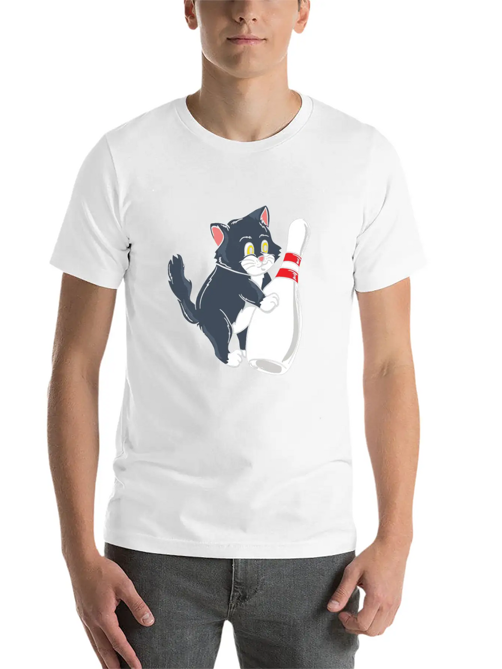 Cute Cat Tipping Bowling Pin Player Gift Idea Breathable Graphic T-Shirt – Perfect For Casual Days