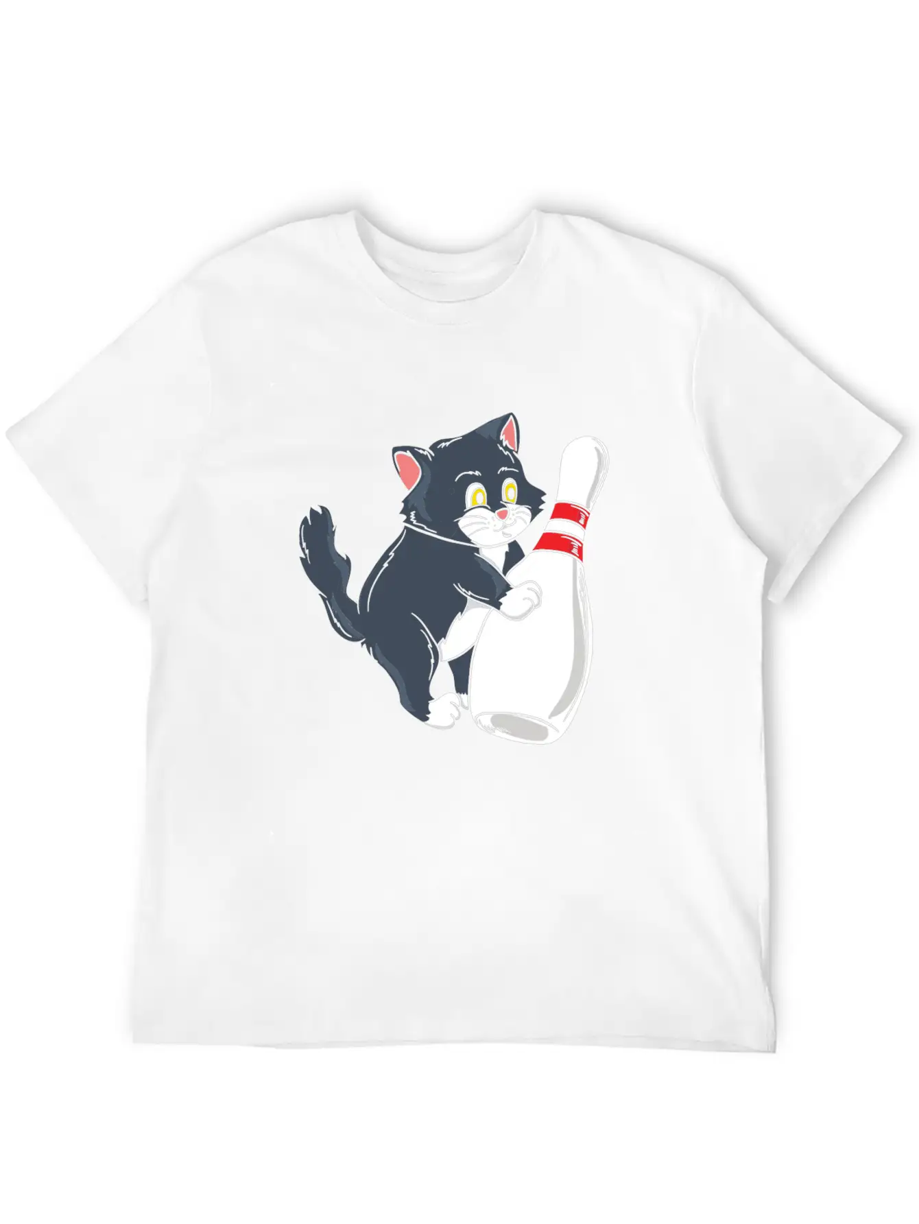 Cute Cat Tipping Bowling Pin Player Gift Idea Breathable Graphic T-Shirt – Perfect For Casual Days