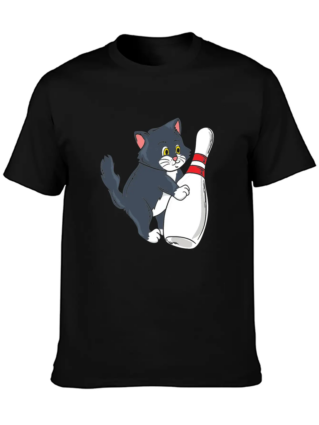 Cute Cat Tipping Bowling Pin Player Gift Idea Breathable Graphic T-Shirt – Perfect For Casual Days