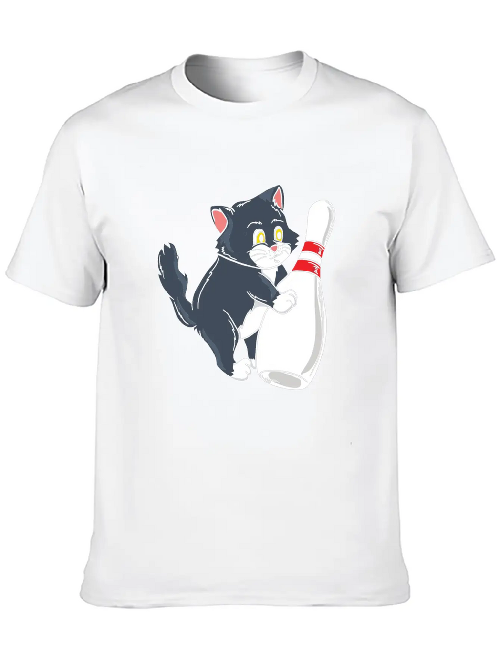 Cute Cat Tipping Bowling Pin Player Gift Idea Breathable Graphic T-Shirt – Perfect For Casual Days