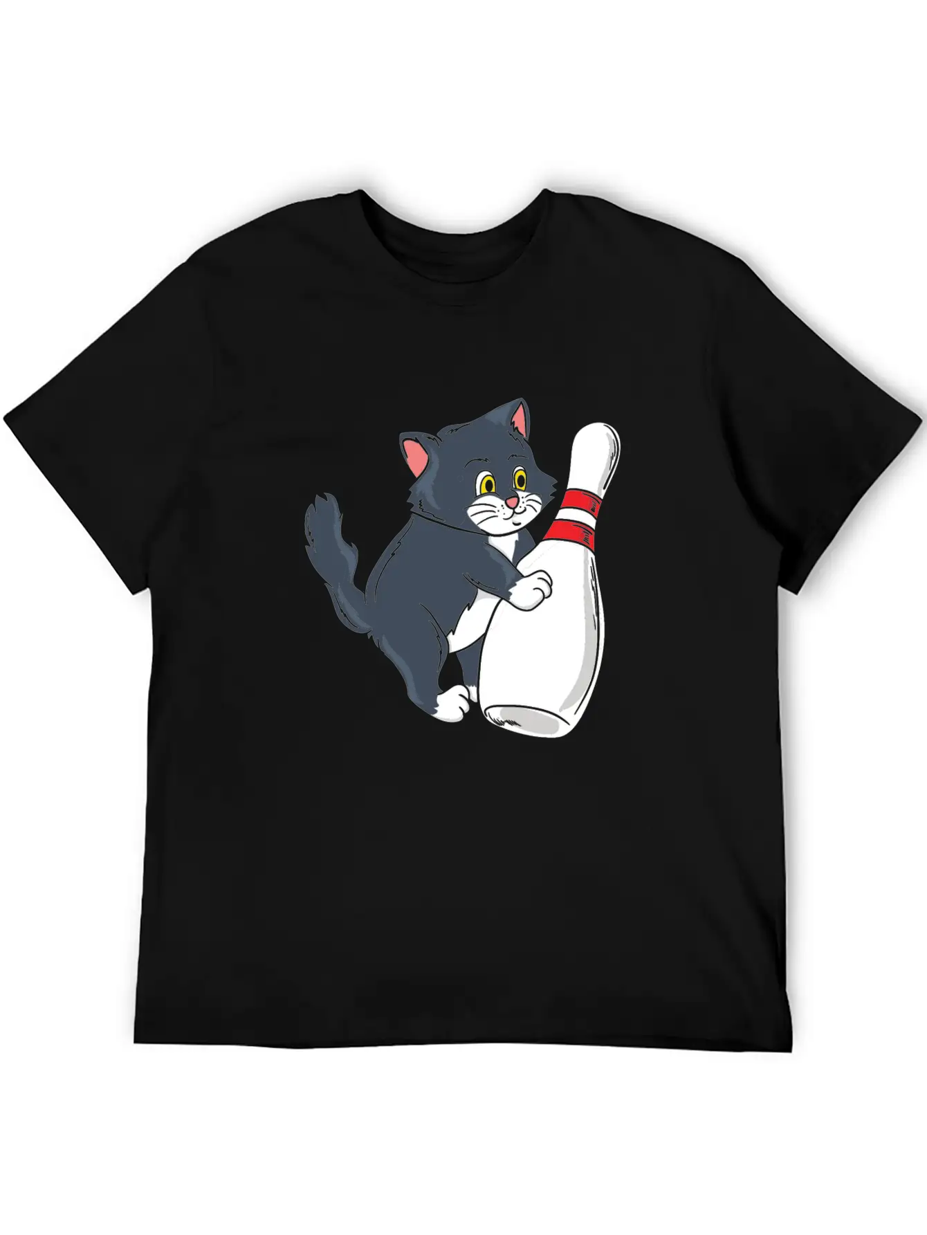 Cute Cat Tipping Bowling Pin Player Gift Idea Breathable Graphic T-Shirt – Perfect For Casual Days