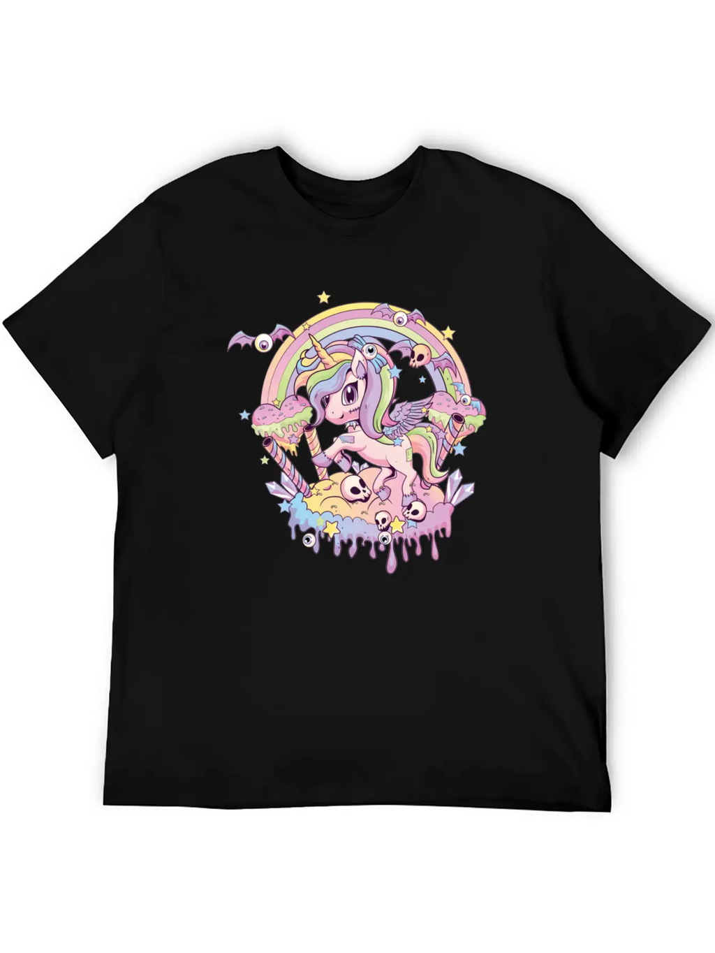 Cute Creepy Unicorn Gothic Kawaii Menhera Wiccan Stylish Everyday T-Shirt – Unisex Basic Cotton Tee
