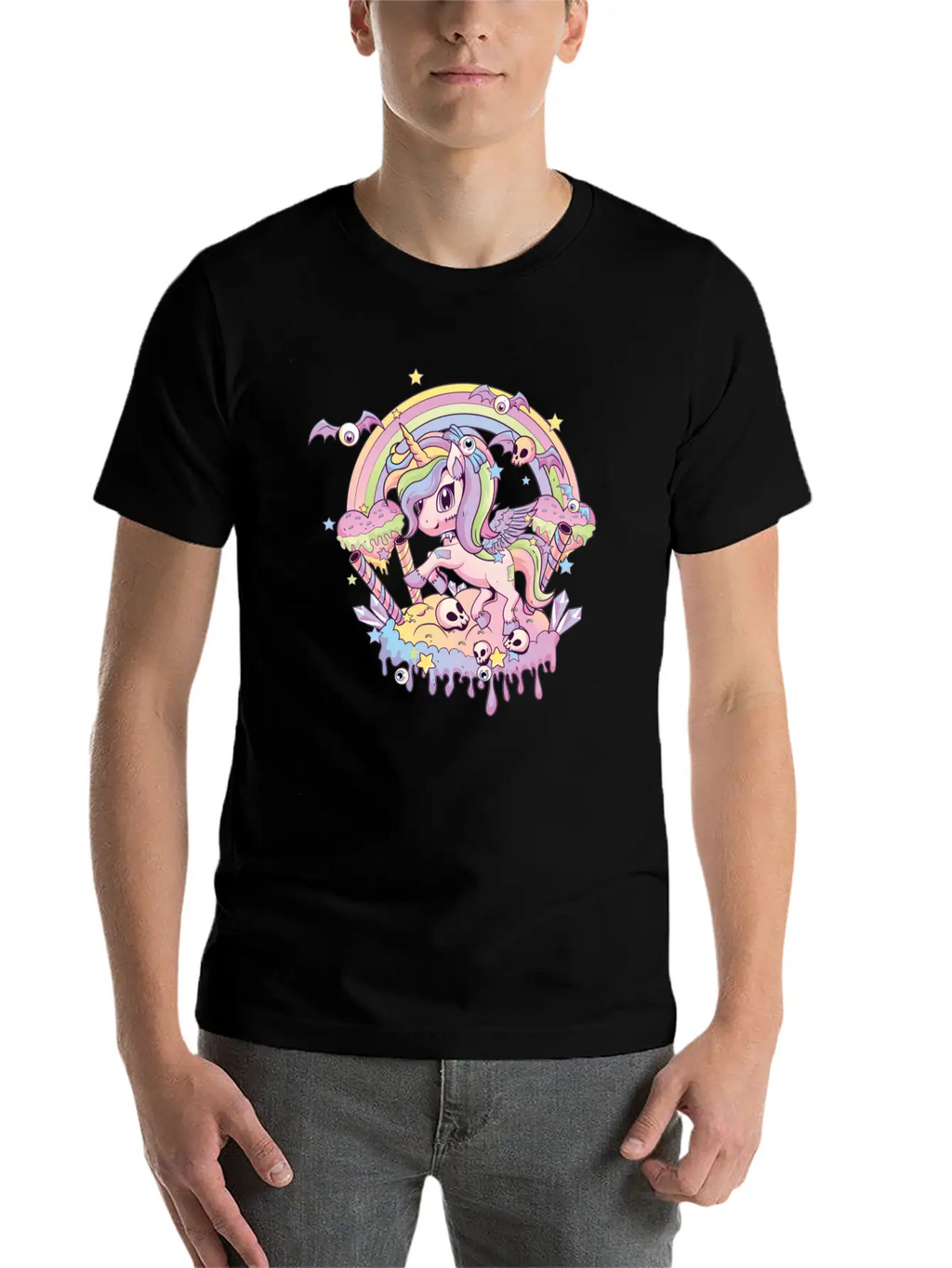 Cute Creepy Unicorn Gothic Kawaii Menhera Wiccan Stylish Everyday T-Shirt – Unisex Basic Cotton Tee