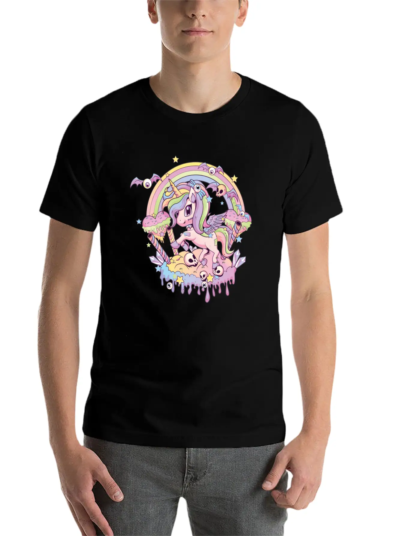 Cute Creepy Unicorn Gothic Kawaii Menhera Wiccan Stylish Everyday T-Shirt – Unisex Basic Cotton Tee