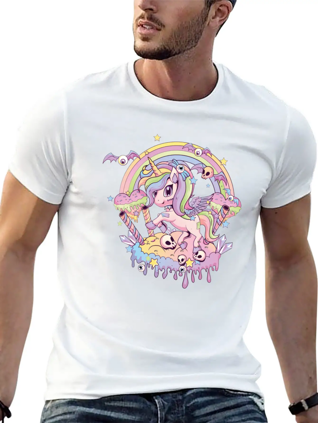 Cute Creepy Unicorn Gothic Kawaii Menhera Wiccan Stylish Everyday T-Shirt – Unisex Basic Cotton Tee