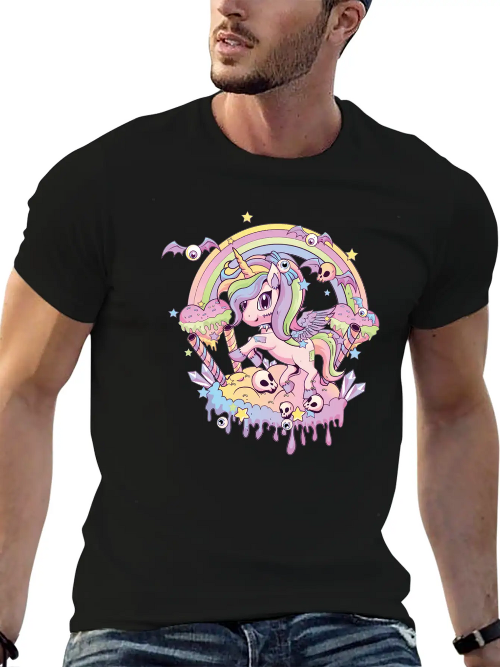 Cute Creepy Unicorn Gothic Kawaii Menhera Wiccan Stylish Everyday T-Shirt – Unisex Basic Cotton Tee