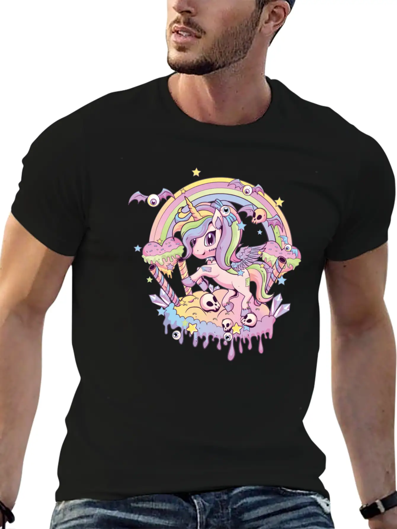 Cute Creepy Unicorn Gothic Kawaii Menhera Wiccan Stylish Everyday T-Shirt – Unisex Basic Cotton Tee