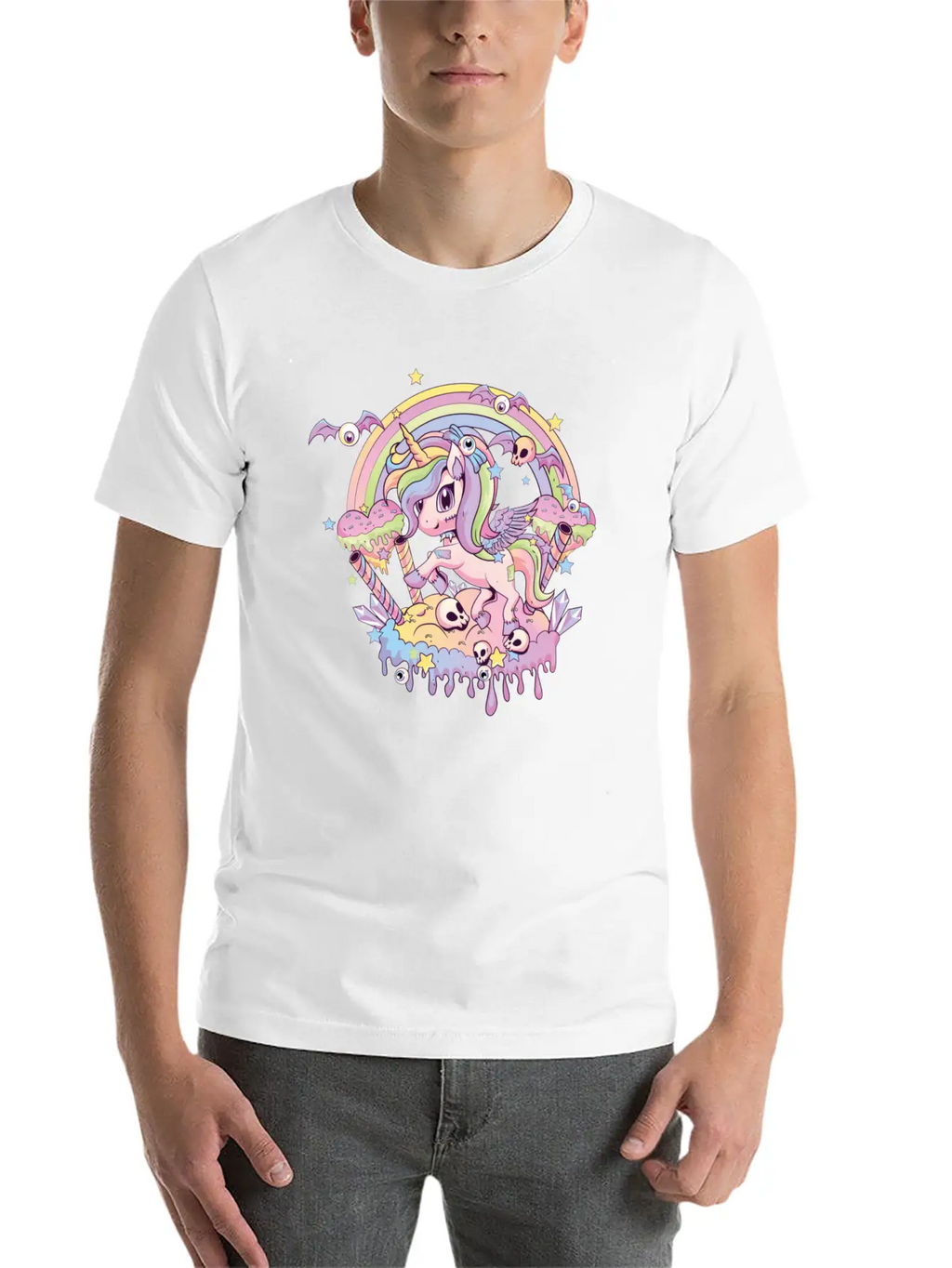 Cute Creepy Unicorn Gothic Kawaii Menhera Wiccan Stylish Everyday T-Shirt – Unisex Basic Cotton Tee