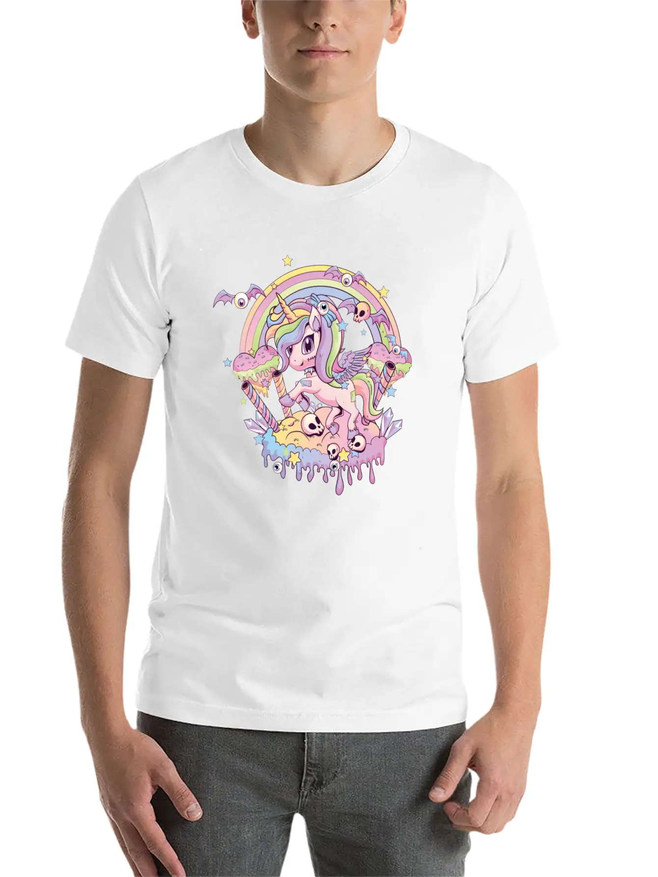 Cute Creepy Unicorn Gothic Kawaii Menhera Wiccan Stylish Everyday T-Shirt – Unisex Basic Cotton Tee