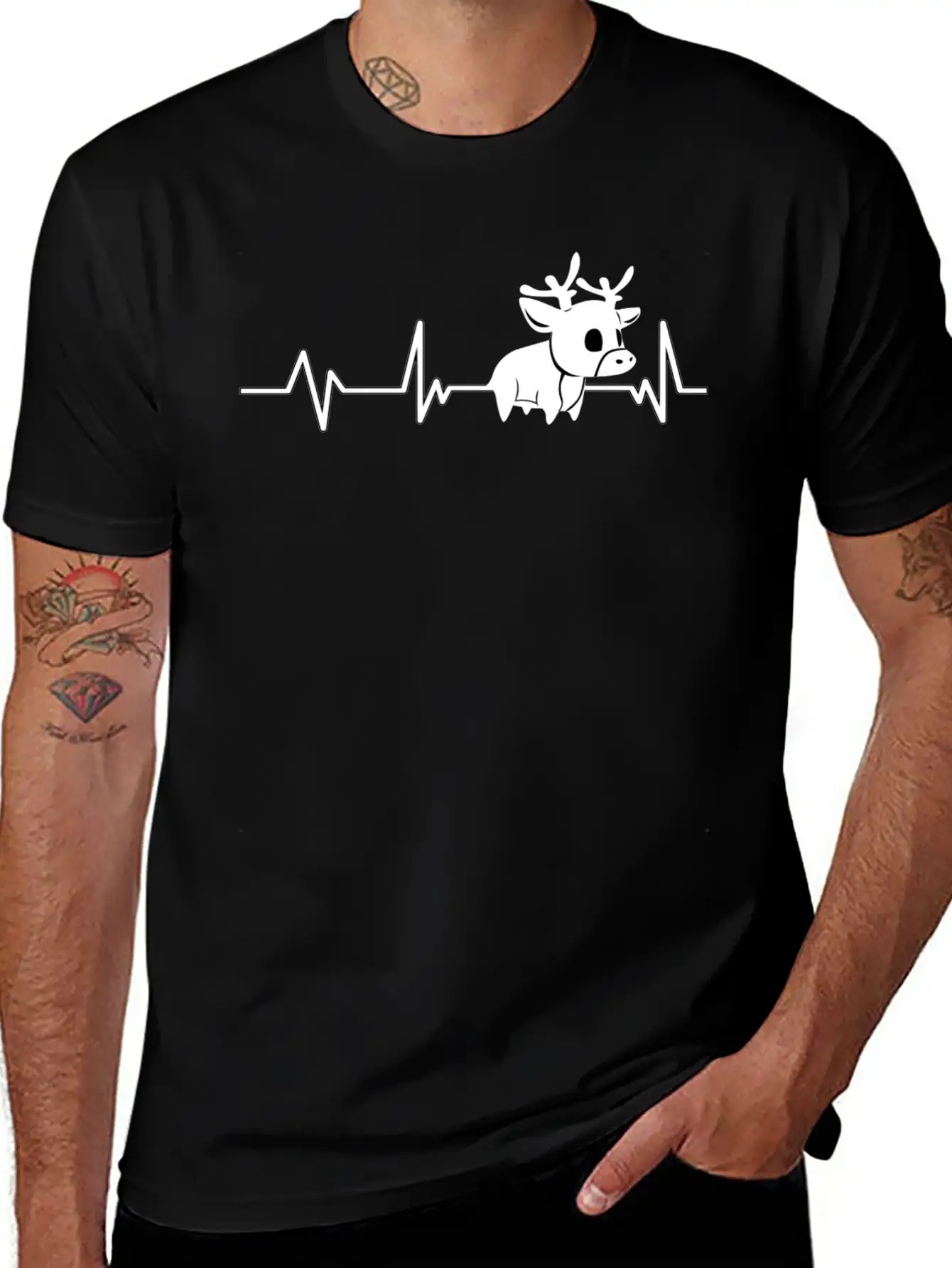 Cute Deer Heartbeat Deer Gift Deer Classic Cotton Tee – Unisex Comfort For Any Season