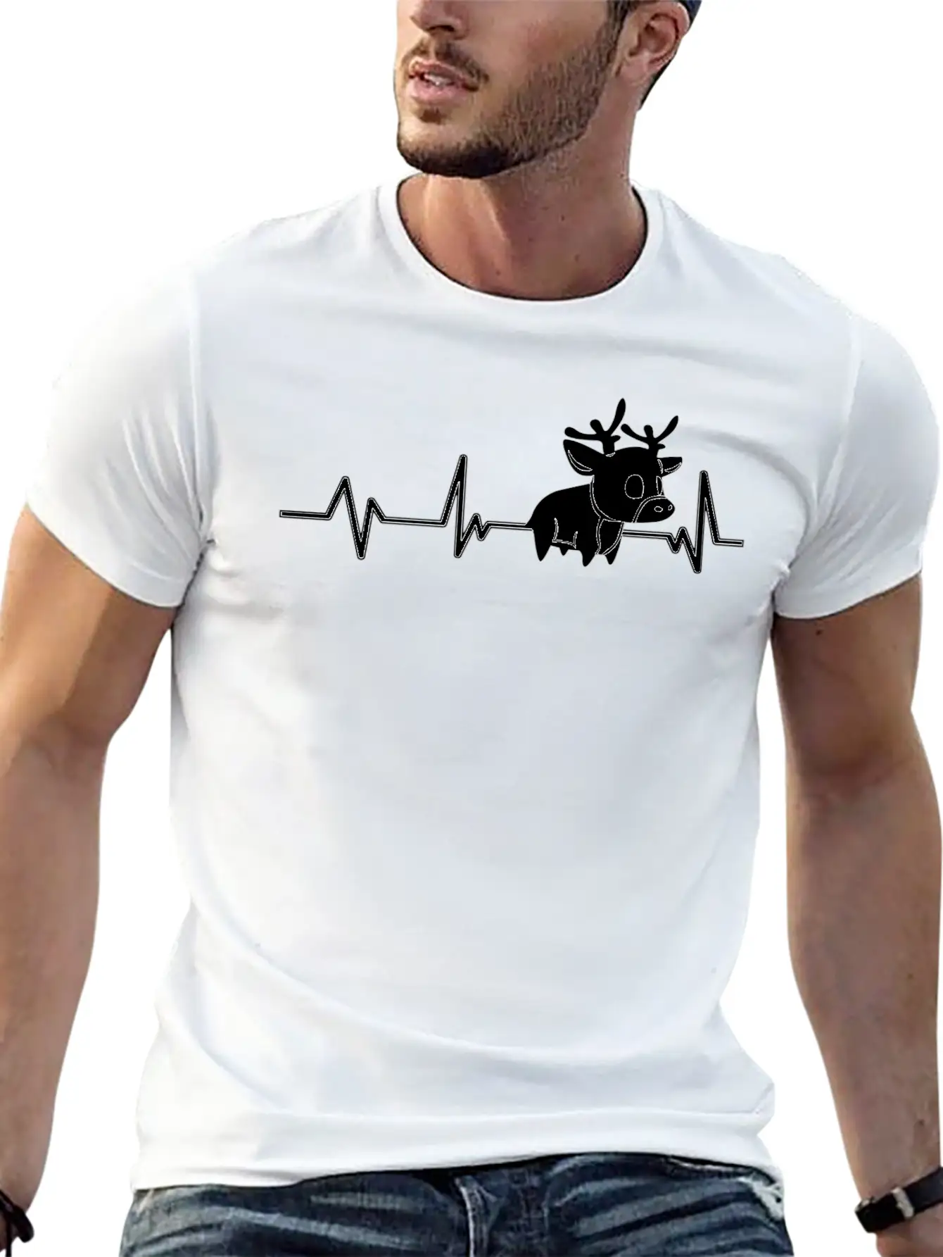 Cute Deer Heartbeat Deer Gift Deer Classic Cotton Tee – Unisex Comfort For Any Season