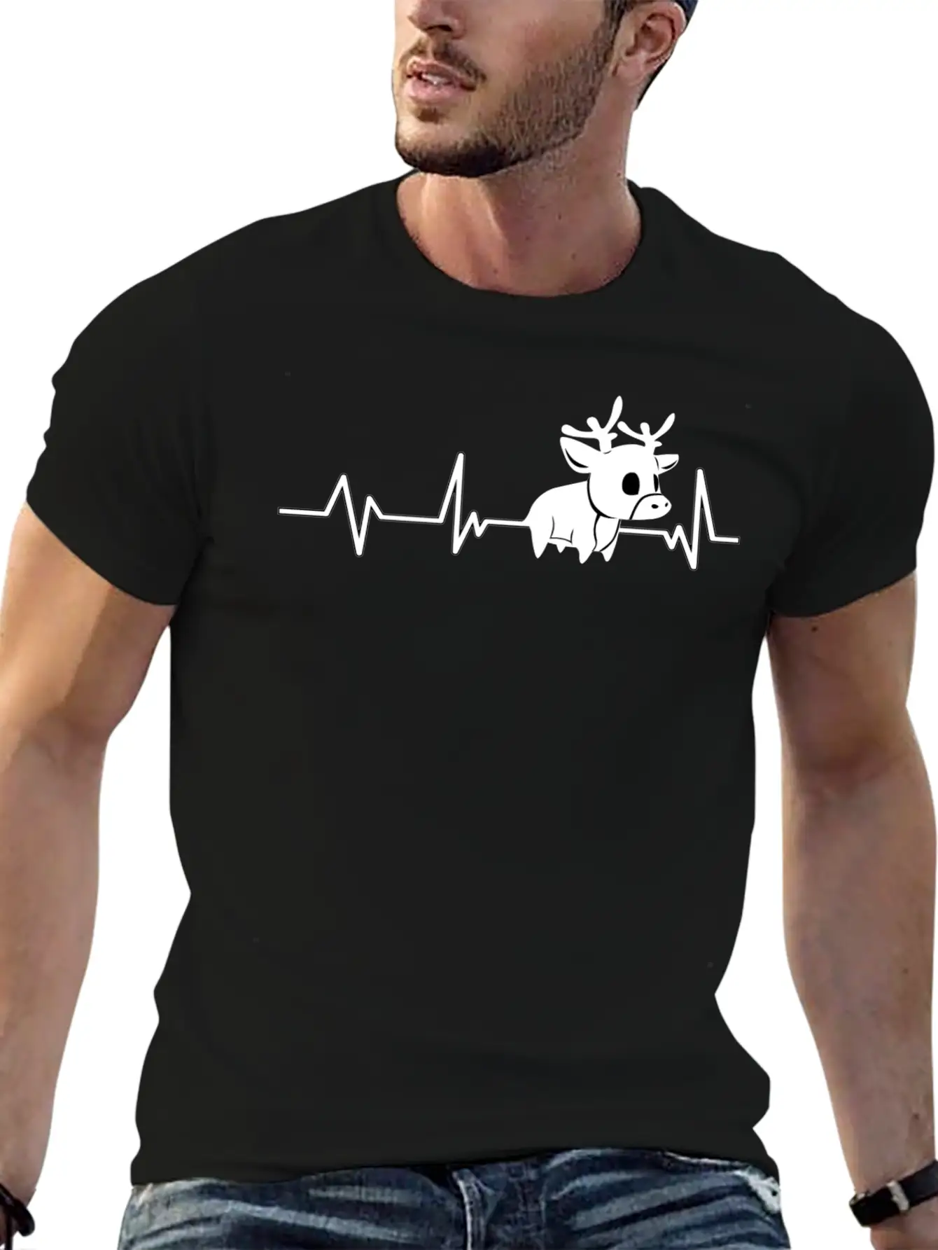 Cute Deer Heartbeat Deer Gift Deer Classic Cotton Tee – Unisex Comfort For Any Season
