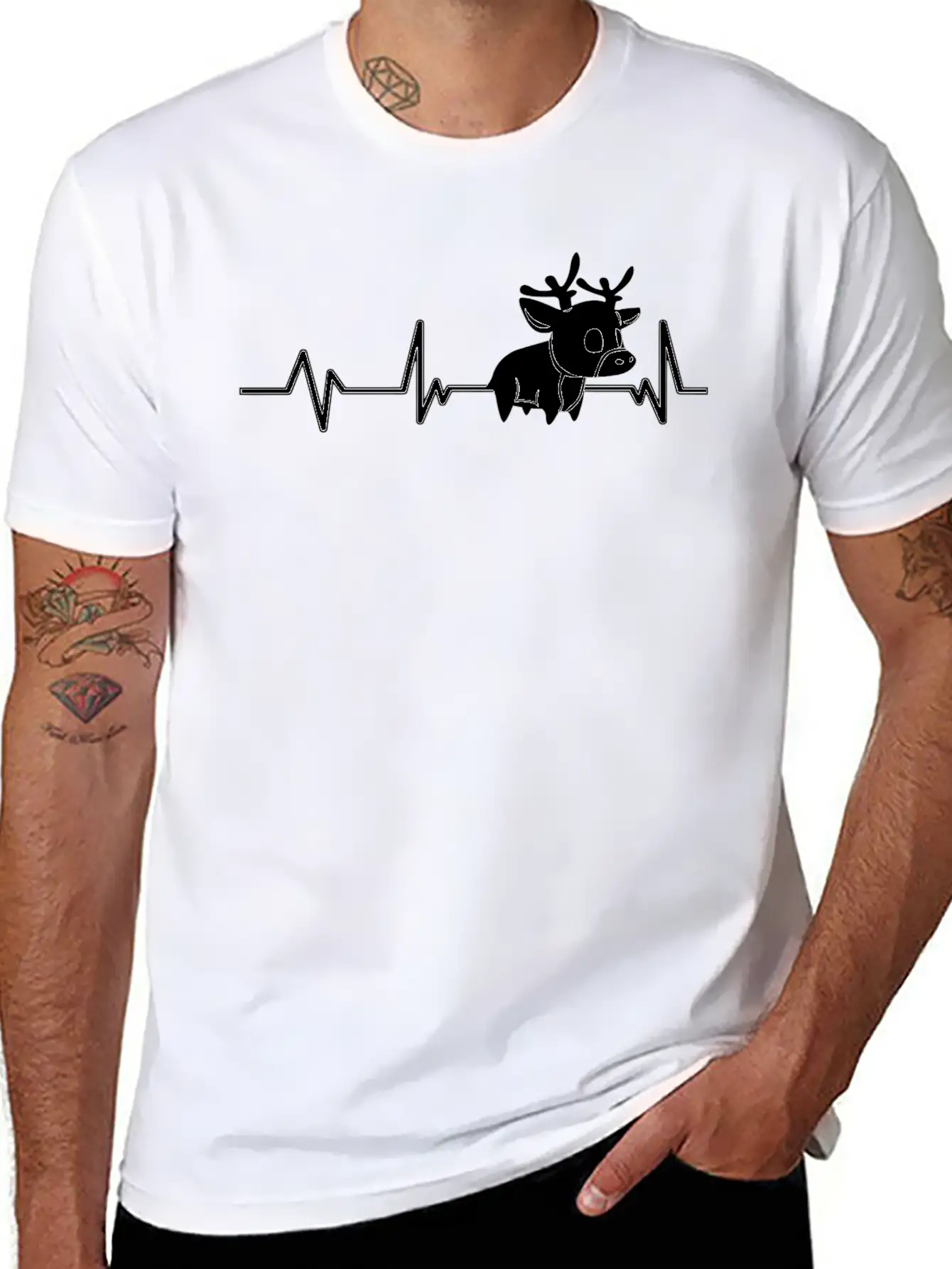 Cute Deer Heartbeat Deer Gift Deer Classic Cotton Tee – Unisex Comfort For Any Season