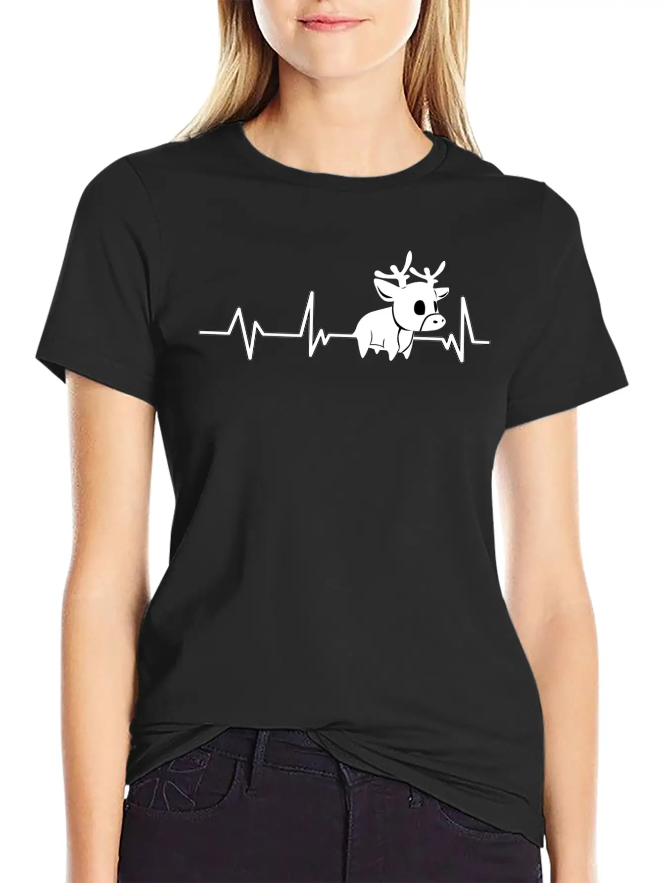 Cute Deer Heartbeat Deer Gift Deer Classic Cotton Tee – Unisex Comfort For Any Season