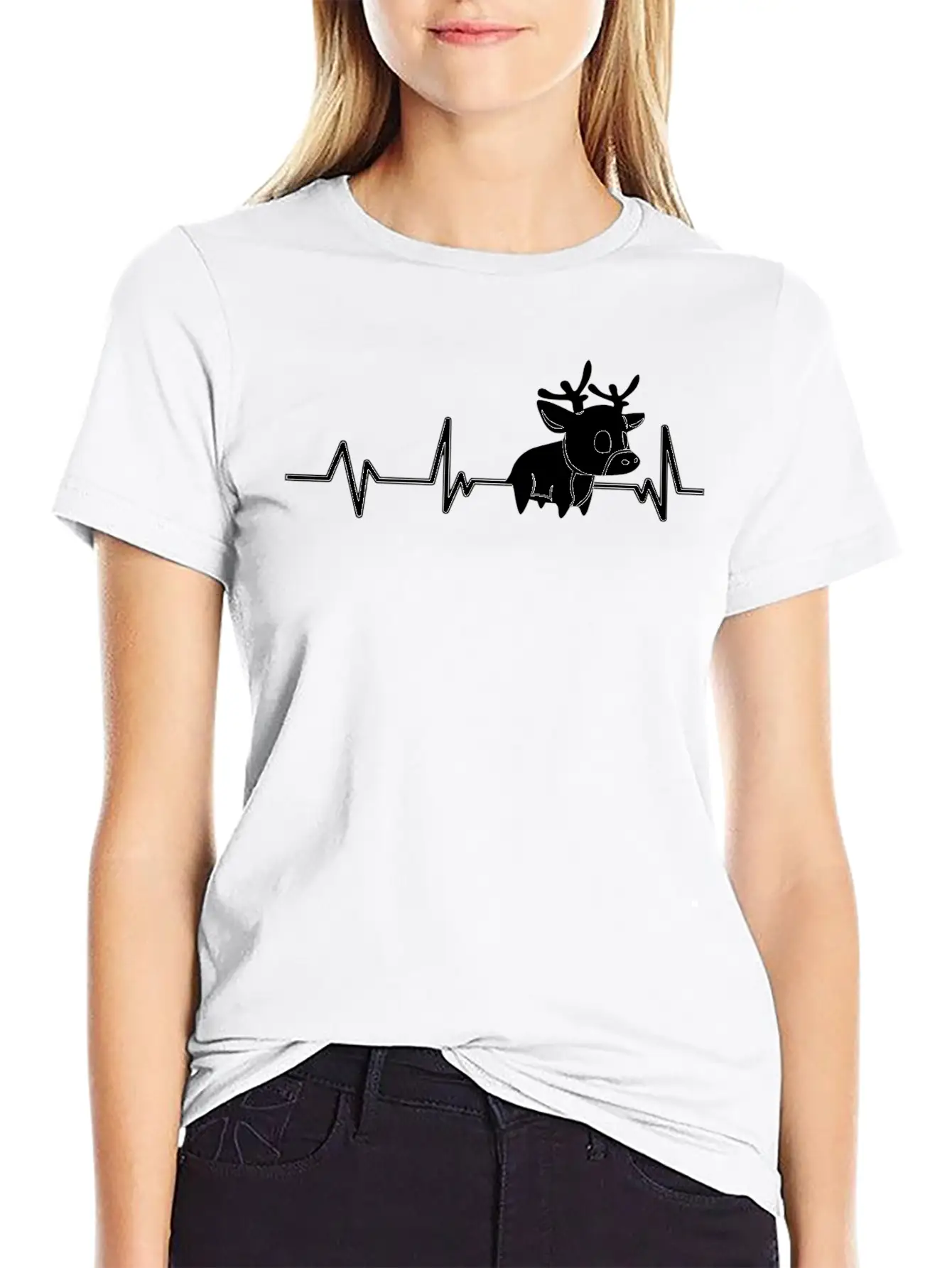 Cute Deer Heartbeat Deer Gift Deer Classic Cotton Tee – Unisex Comfort For Any Season