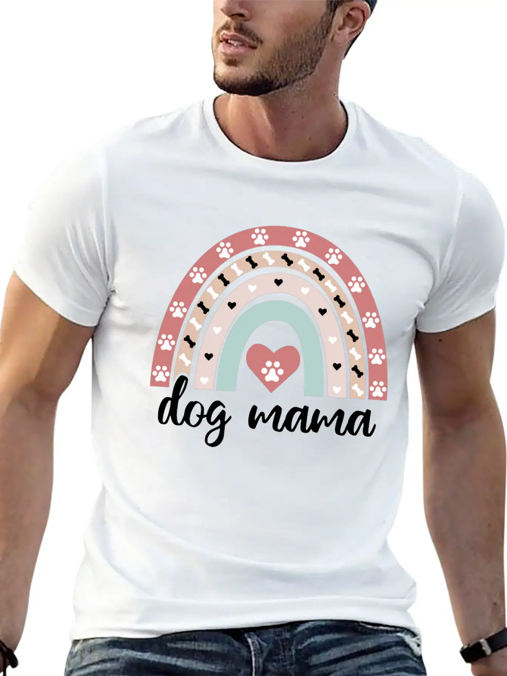 Cute Dog Mama Boho Rainbow Puppy Owner Gifts Essential Unisex Summer Tee – Soft Cotton Casual Fit