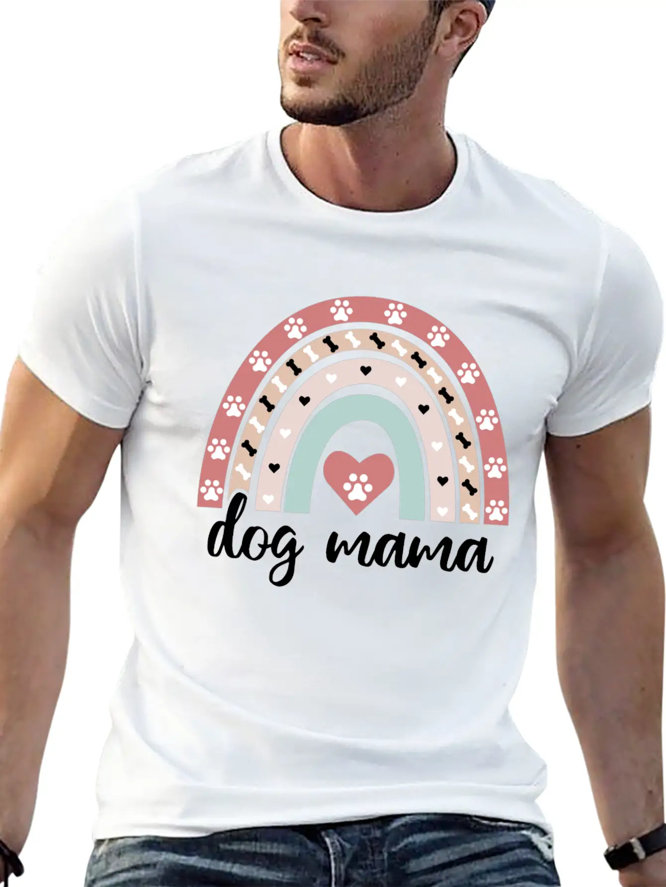 Cute Dog Mama Boho Rainbow Puppy Owner Gifts Essential Unisex Summer Tee – Soft Cotton Casual Fit