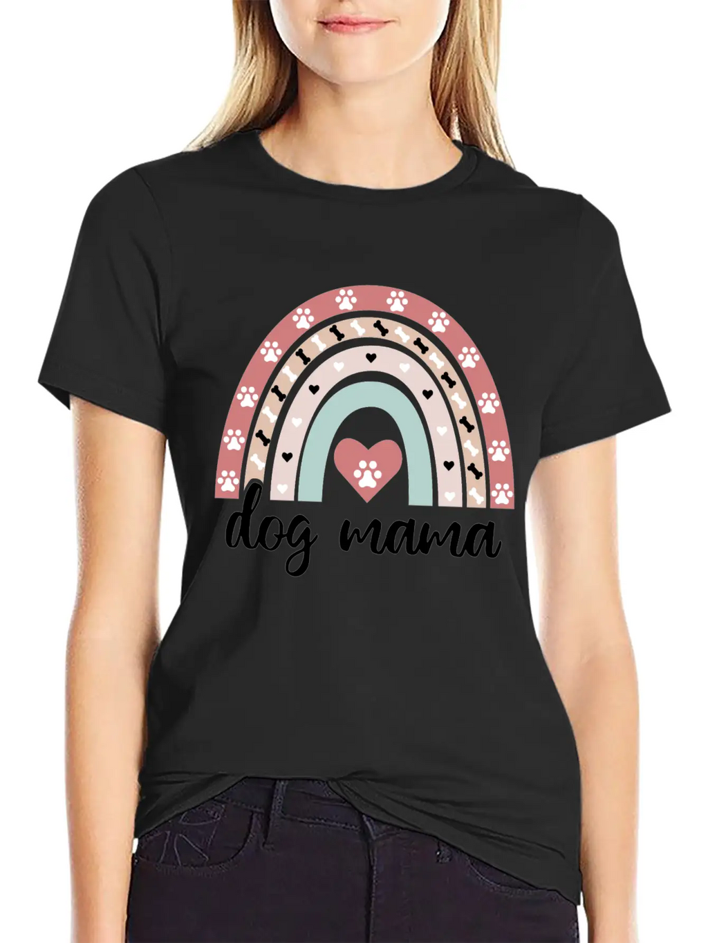 Cute Dog Mama Boho Rainbow Puppy Owner Gifts Essential Unisex Summer Tee – Soft Cotton Casual Fit