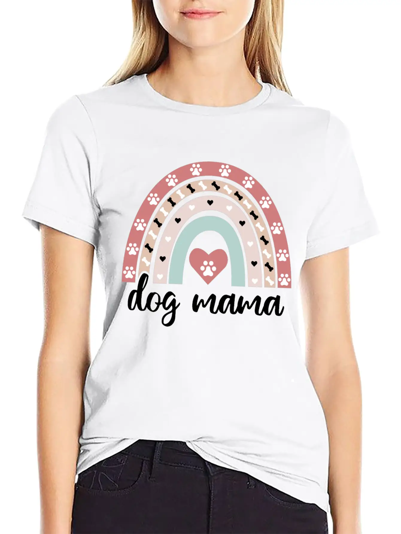 Cute Dog Mama Boho Rainbow Puppy Owner Gifts Essential Unisex Summer Tee – Soft Cotton Casual Fit