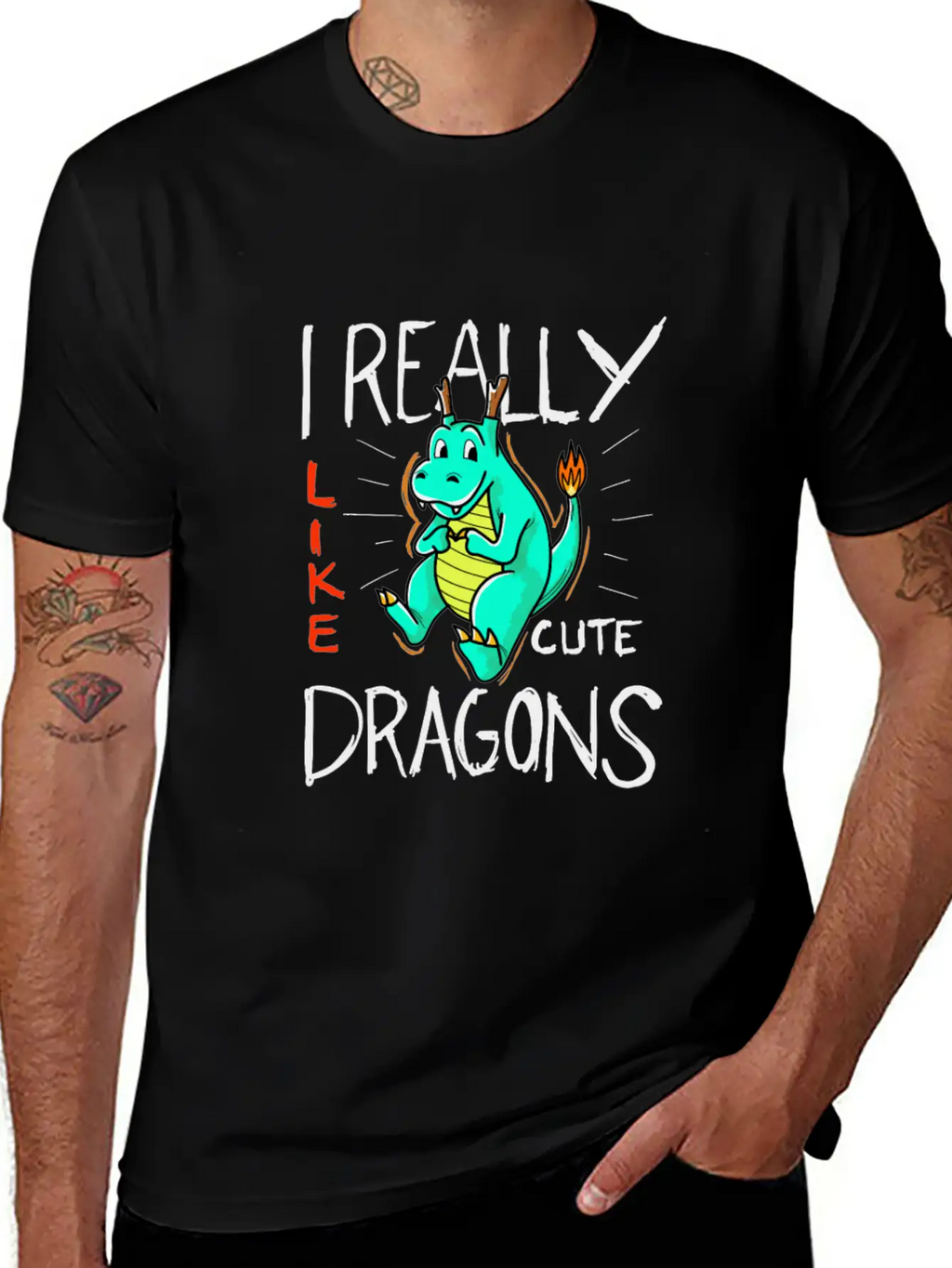 Cute Dragon With Flame Stylish Everyday T-Shirt – Unisex Basic Cotton Tee