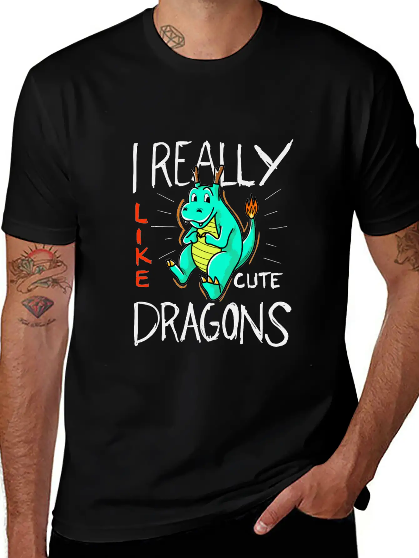 Cute Dragon With Flame Stylish Everyday T-Shirt – Unisex Basic Cotton Tee