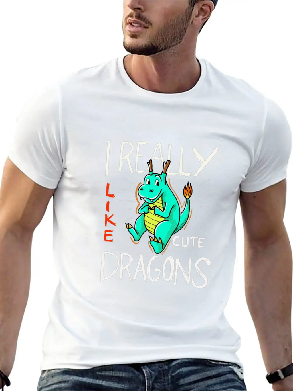 Cute Dragon With Flame Stylish Everyday T-Shirt – Unisex Basic Cotton Tee