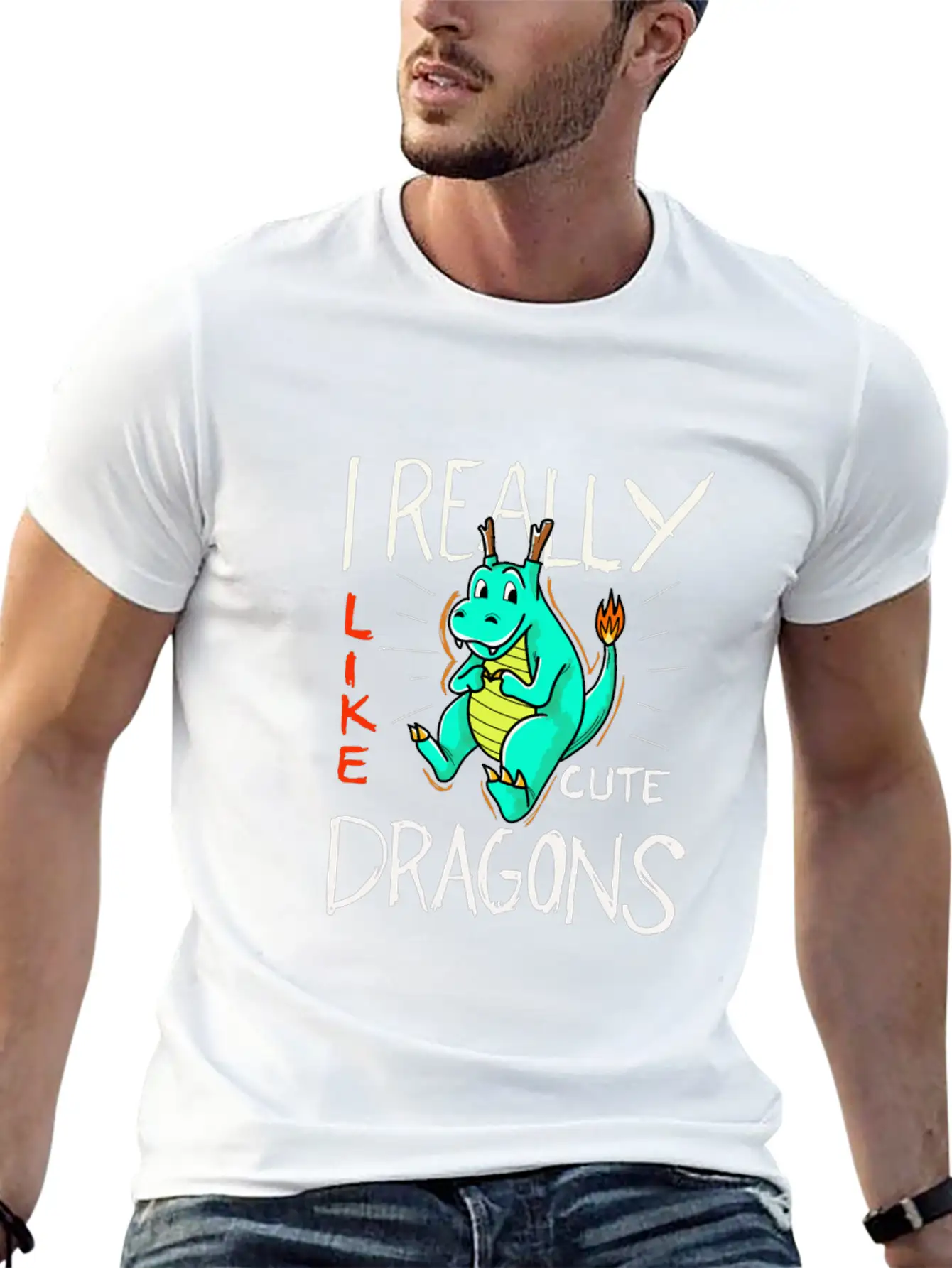 Cute Dragon With Flame Stylish Everyday T-Shirt – Unisex Basic Cotton Tee