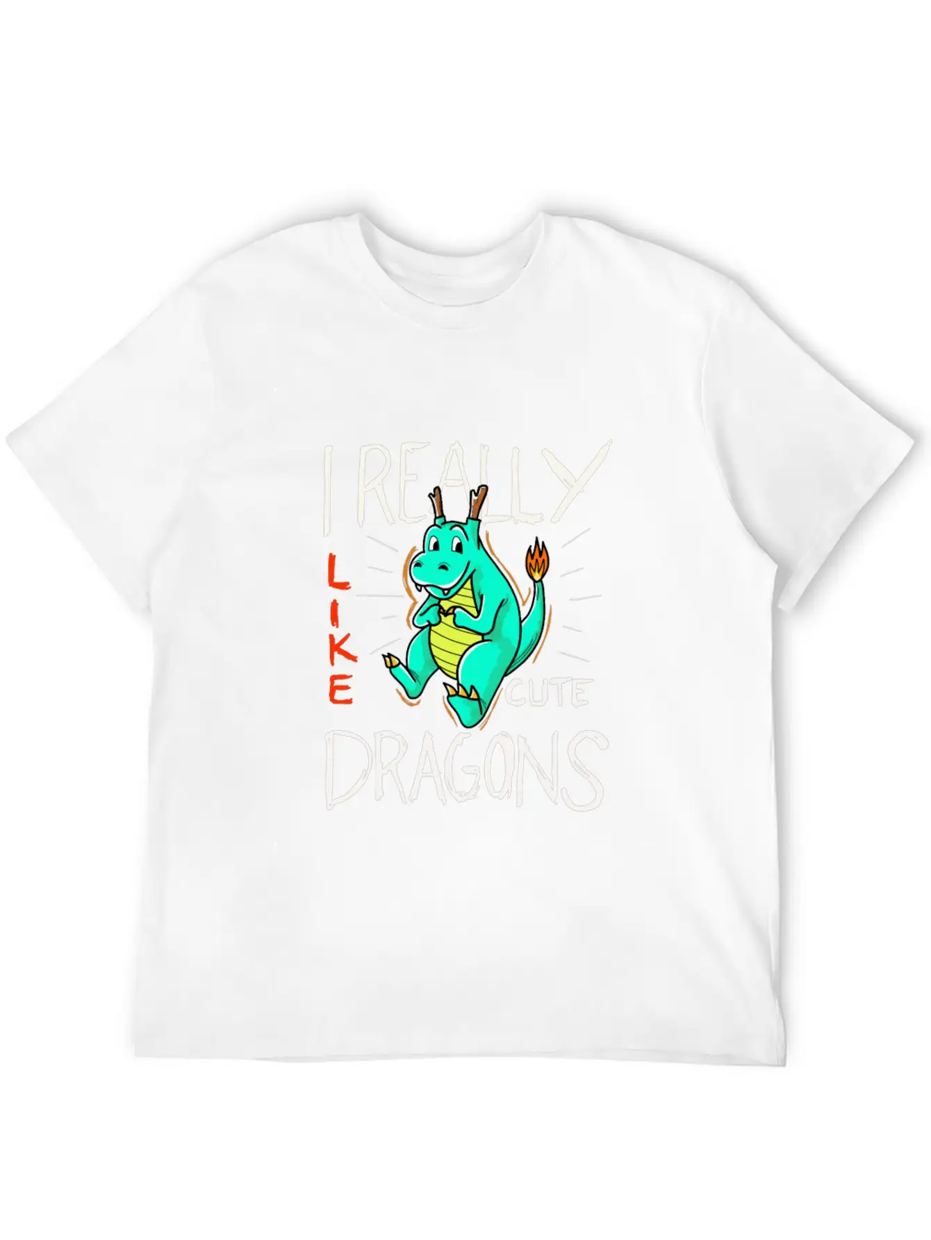 Cute Dragon With Flame Stylish Everyday T-Shirt – Unisex Basic Cotton Tee