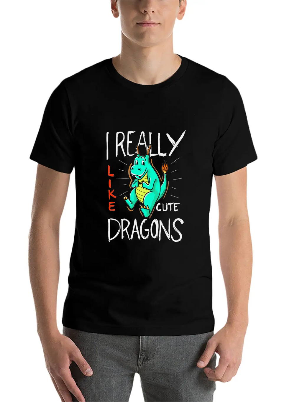 Cute Dragon With Flame Stylish Everyday T-Shirt – Unisex Basic Cotton Tee
