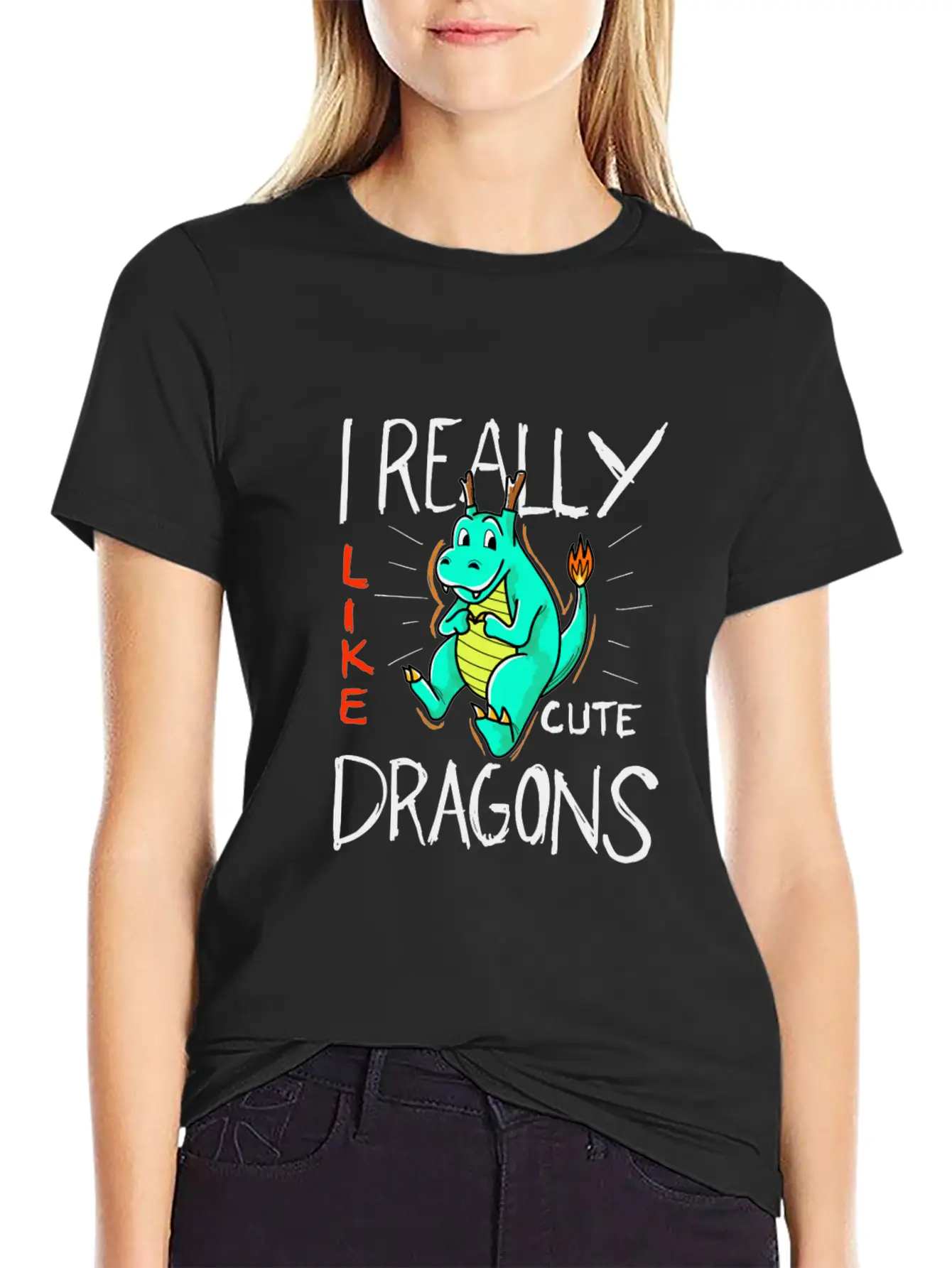 Cute Dragon With Flame Stylish Everyday T-Shirt – Unisex Basic Cotton Tee