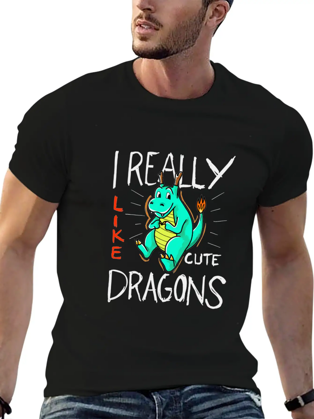 Cute Dragon With Flame Stylish Everyday T-Shirt – Unisex Basic Cotton Tee