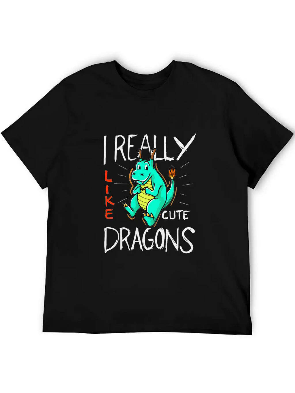 Cute Dragon With Flame Stylish Everyday T-Shirt – Unisex Basic Cotton Tee
