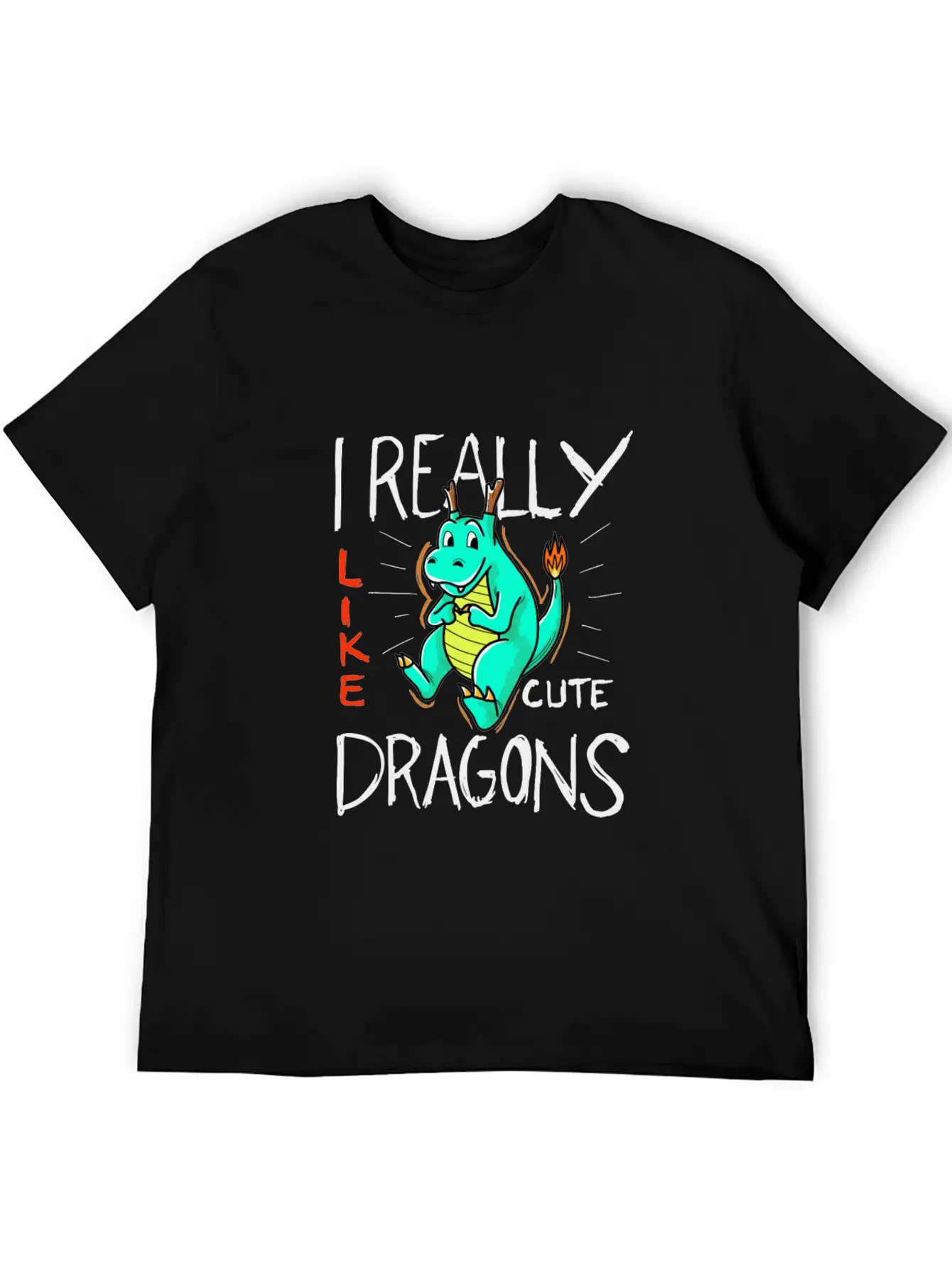 Cute Dragon With Flame Stylish Everyday T-Shirt – Unisex Basic Cotton Tee