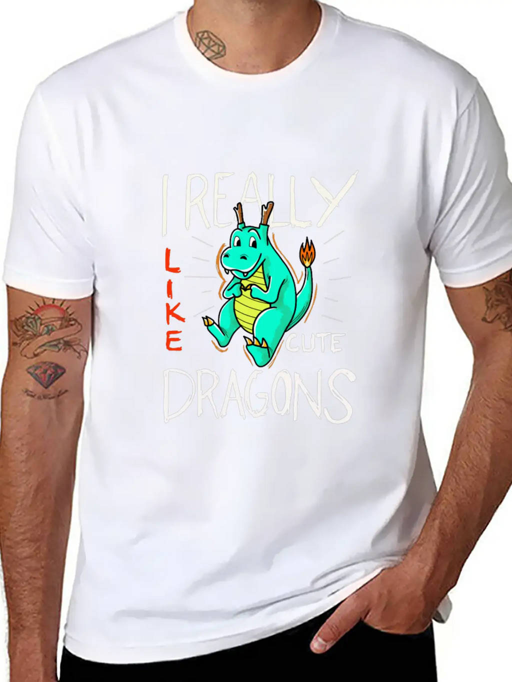 Cute Dragon With Flame Stylish Everyday T-Shirt – Unisex Basic Cotton Tee